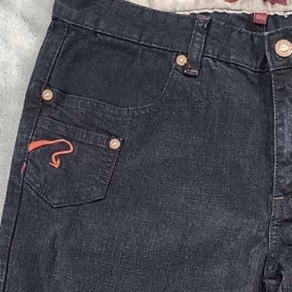 Vintage Fetish Jeans Women 13/14 Blue Dark Wash Low Rise Flare Leg Stretch Denim - Picture 3 of 14